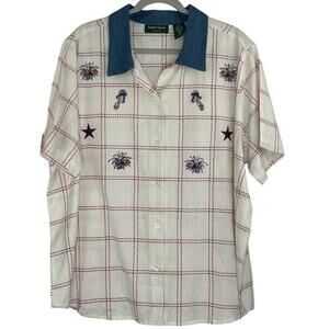 Lemon Grass Studio short sleeve button down embroidered size 2X 4th of July